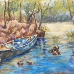 Artify 學員作品｜水彩描繪林中寧靜湖面與停靠小船