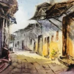 Artify 學員作品｜水彩描繪斜陽映照下的老街風景
